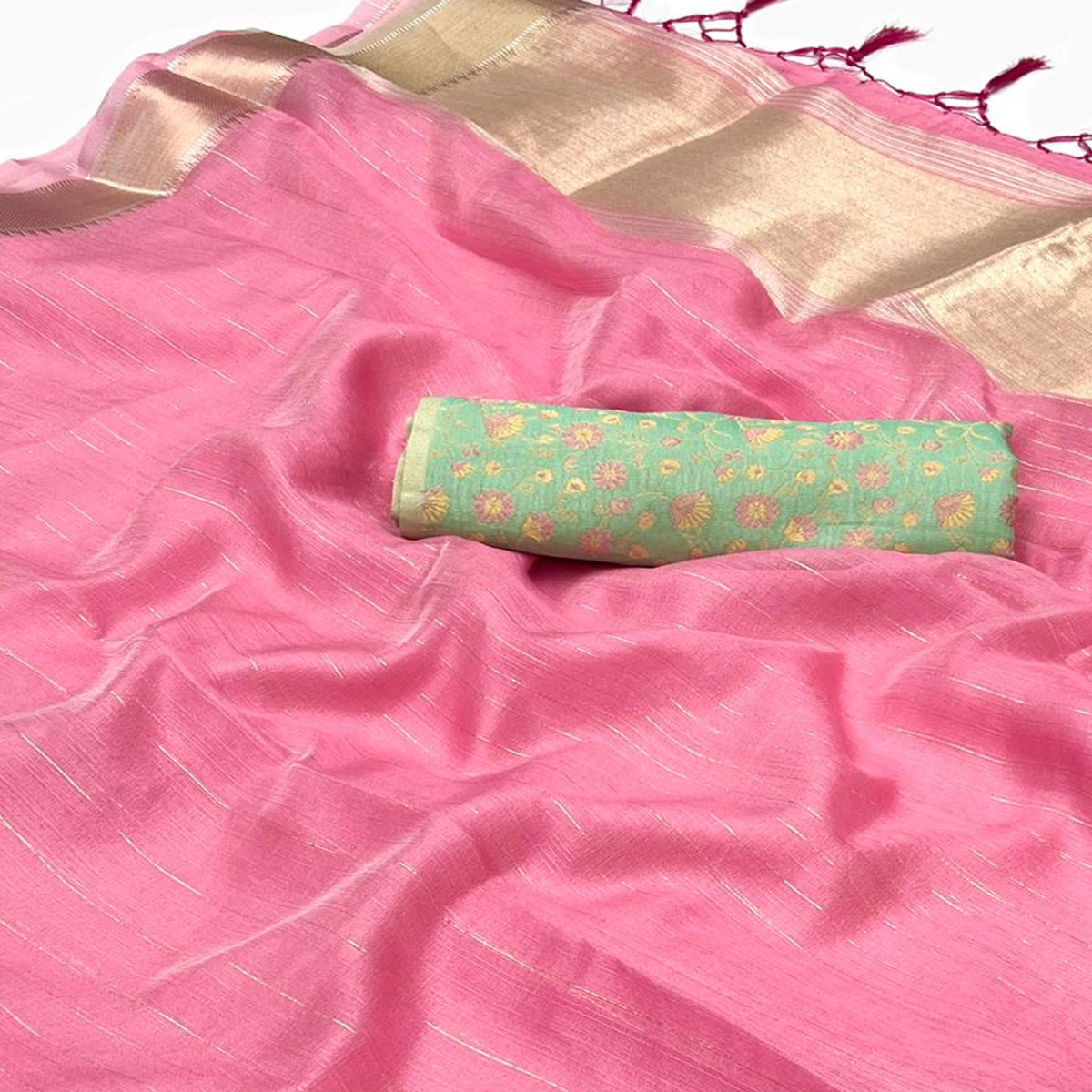 Gajri Pink Woven Zari Chiffon Saree