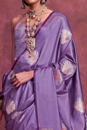 Purple Handloom Weaving Satin Saree