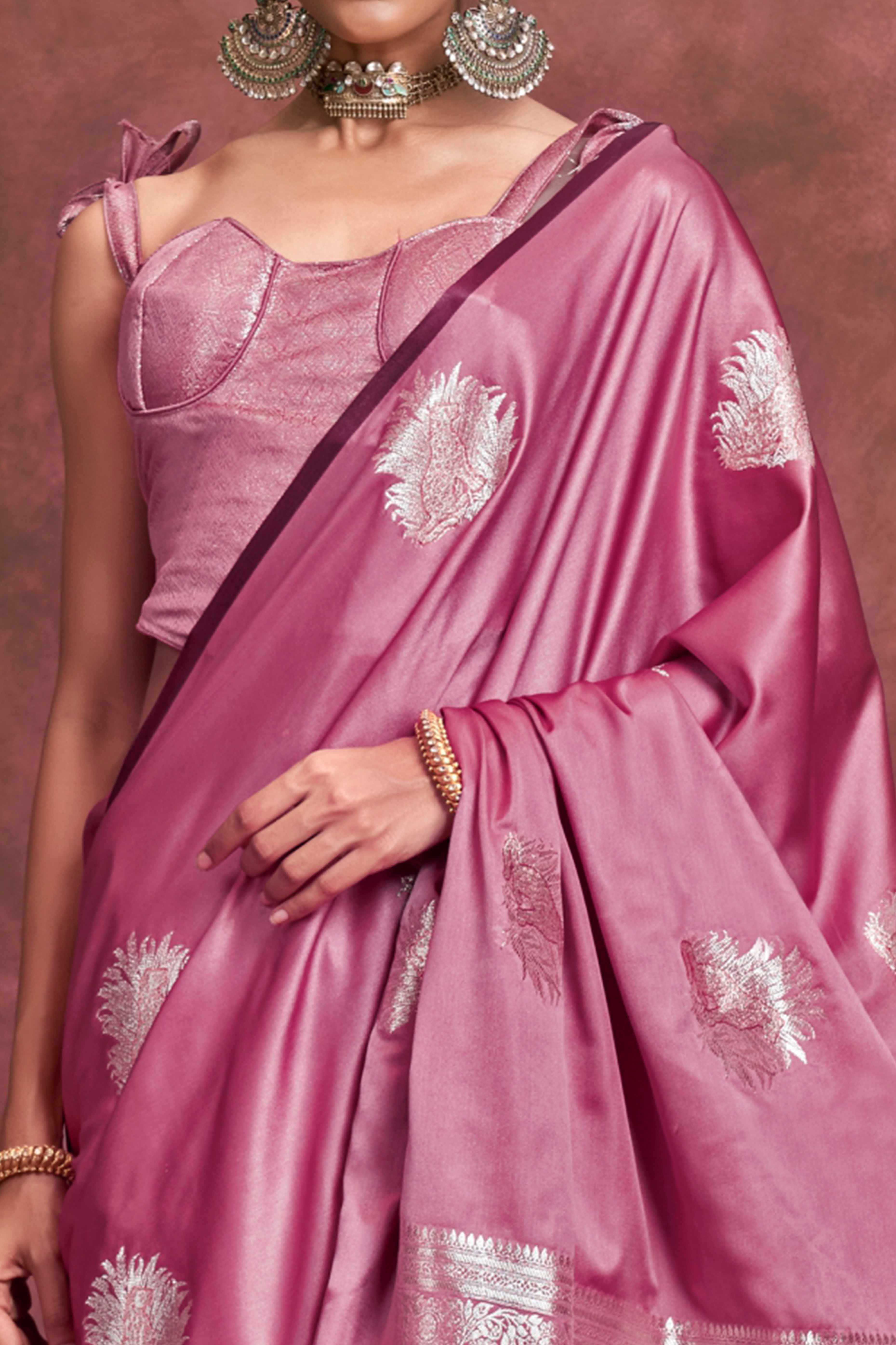 Pink Handloom Weaving Satin Saree