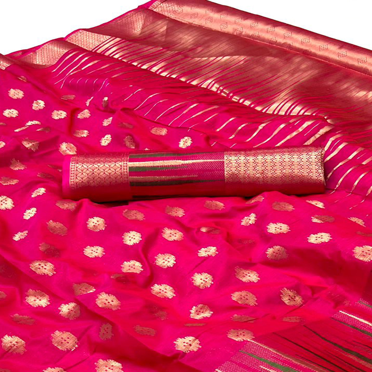 Pink Butti Design Woven Art Silk Saree