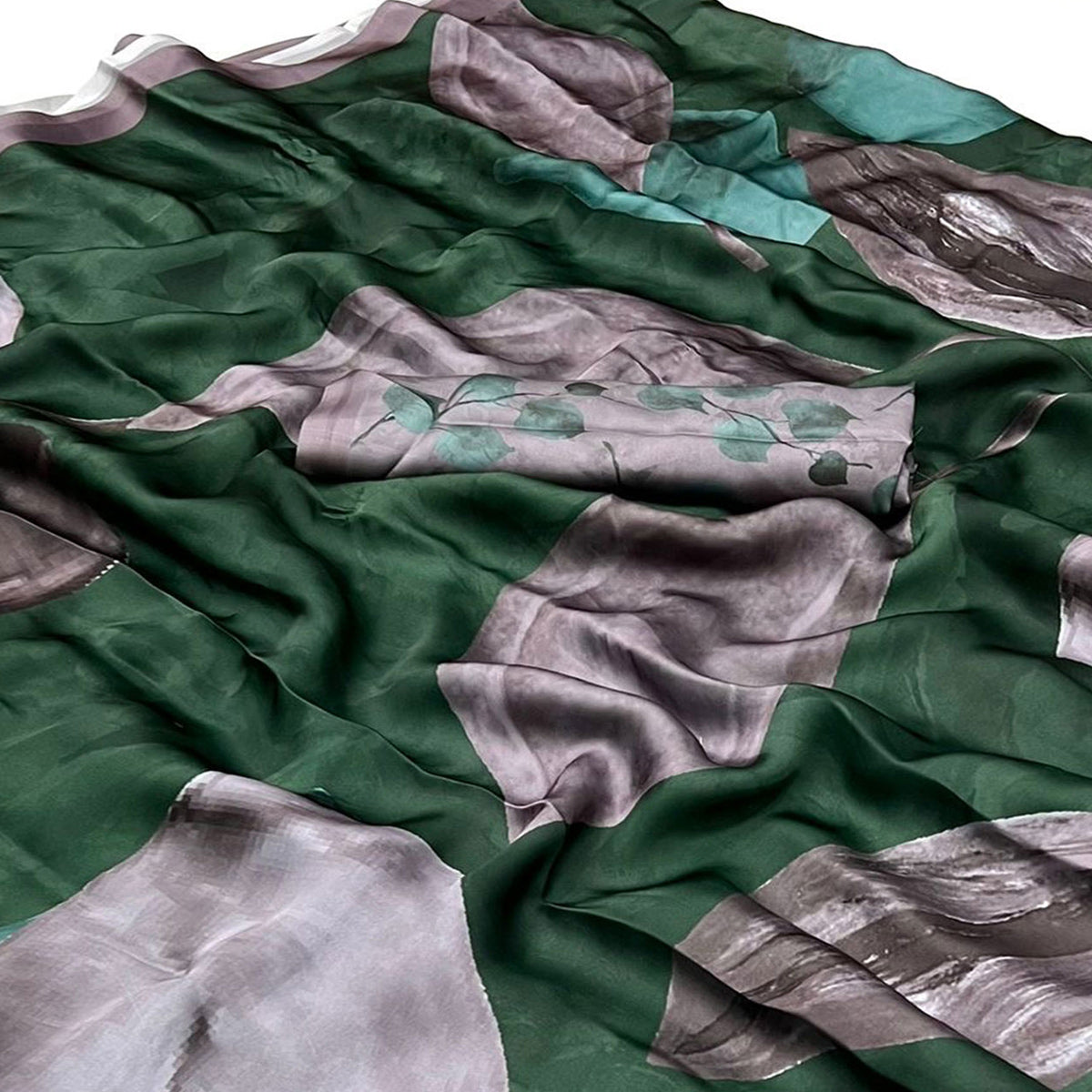 Green Floral Digital Printed Satin Saree