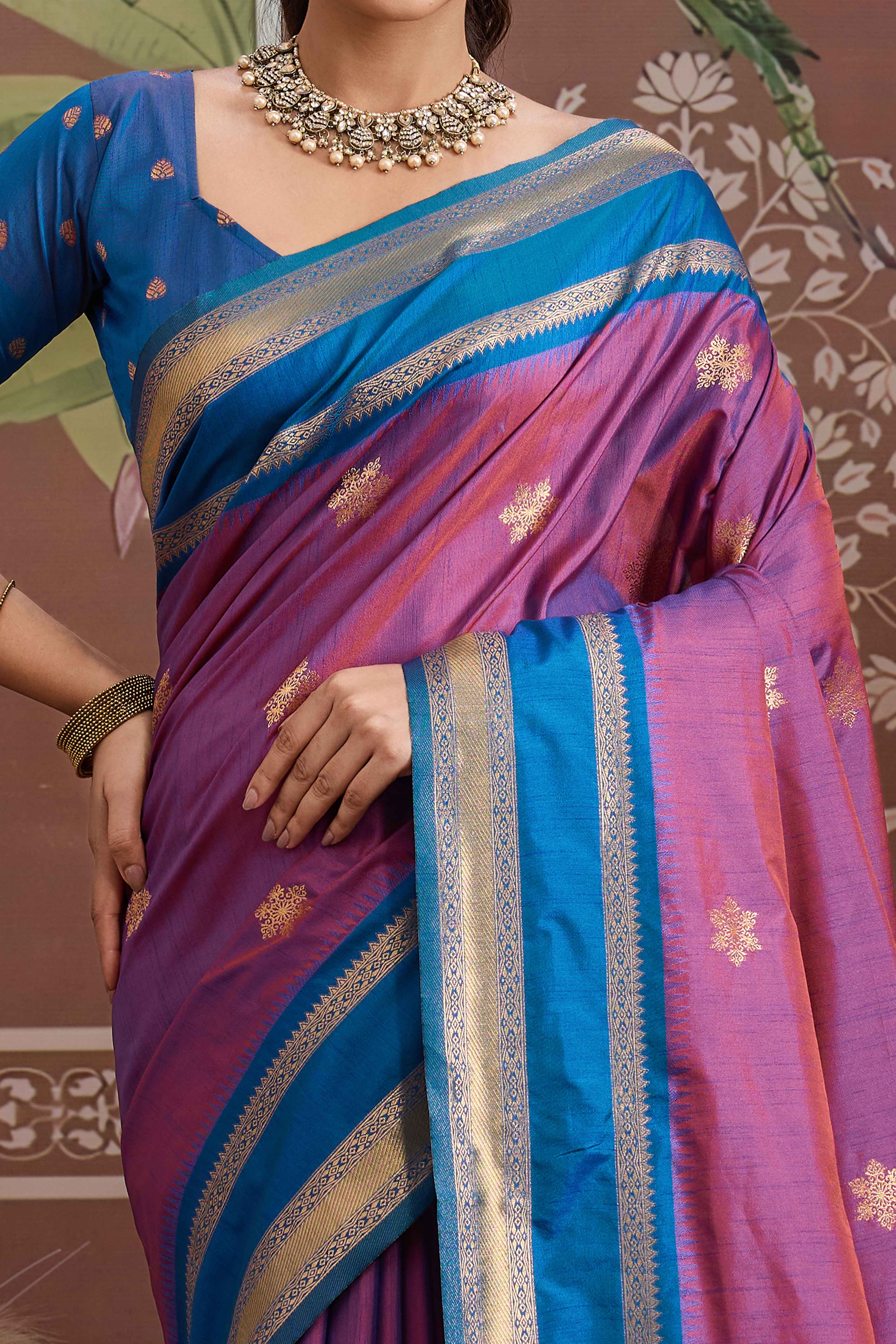 Luxury Style Purple Saree in Silk Blend with Intricate Zari Work