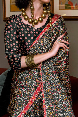 Black Patola Printed Satin Crepe Saree