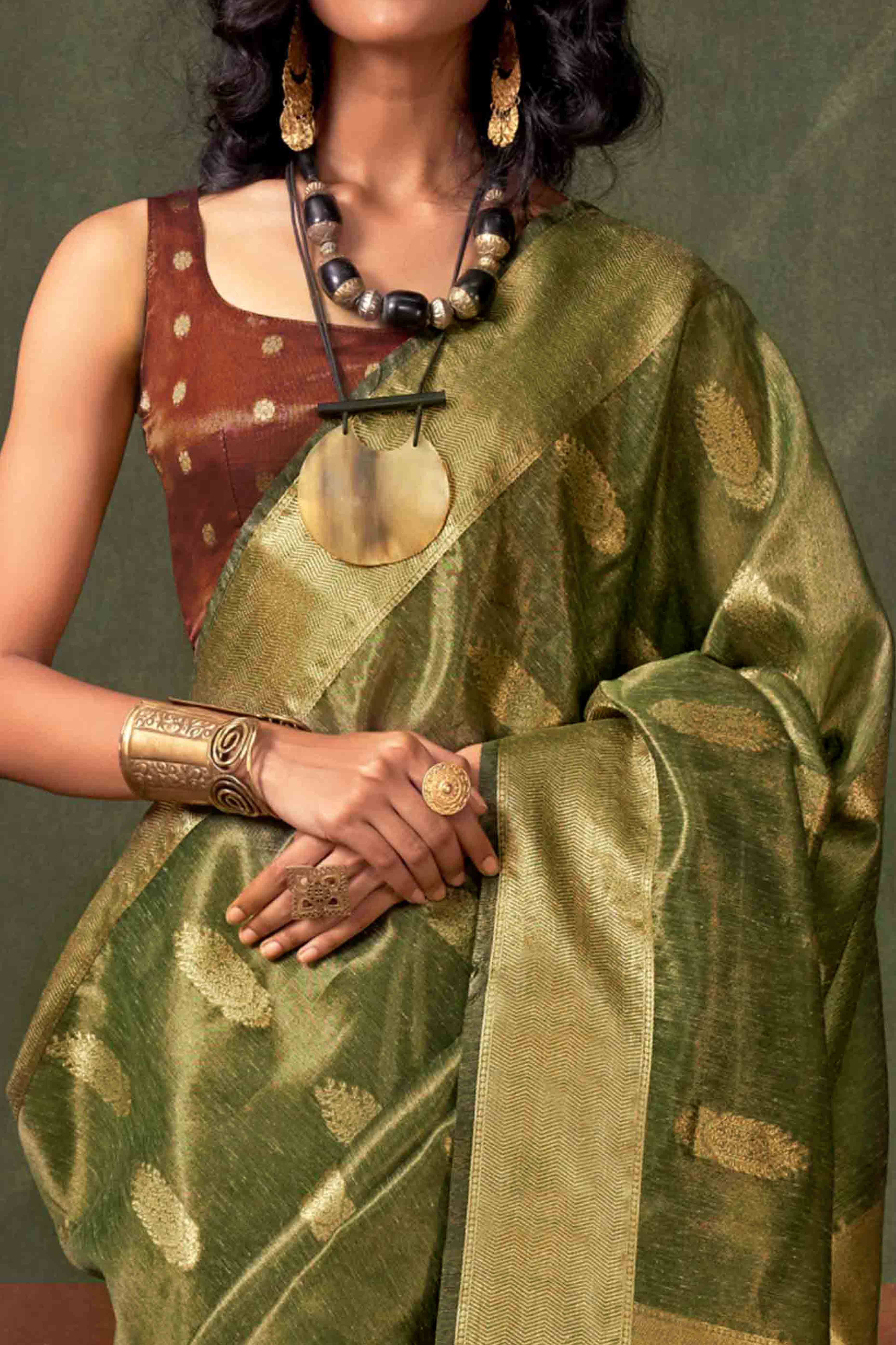 Green Floral Zari Woven Tissue Paithani Style Saree