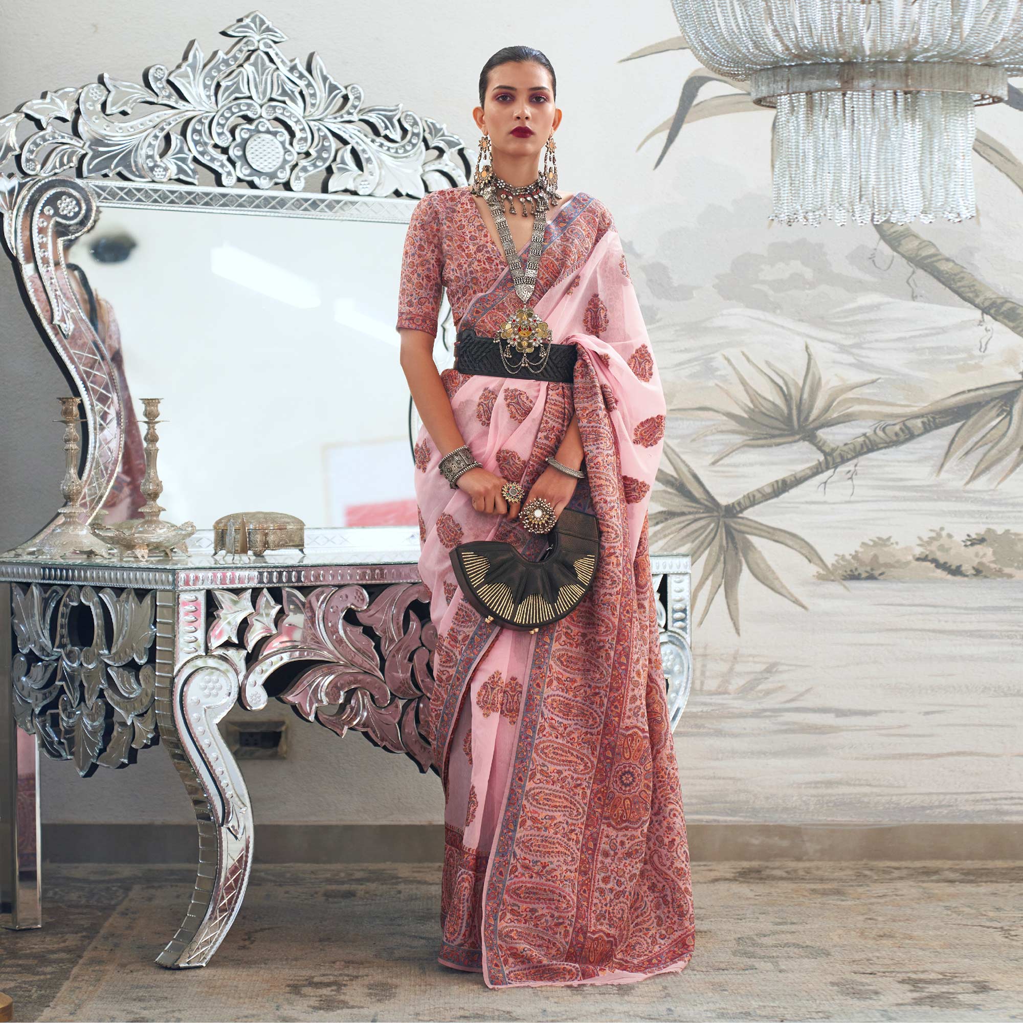 Pink Woven Chanderi Silk Saree