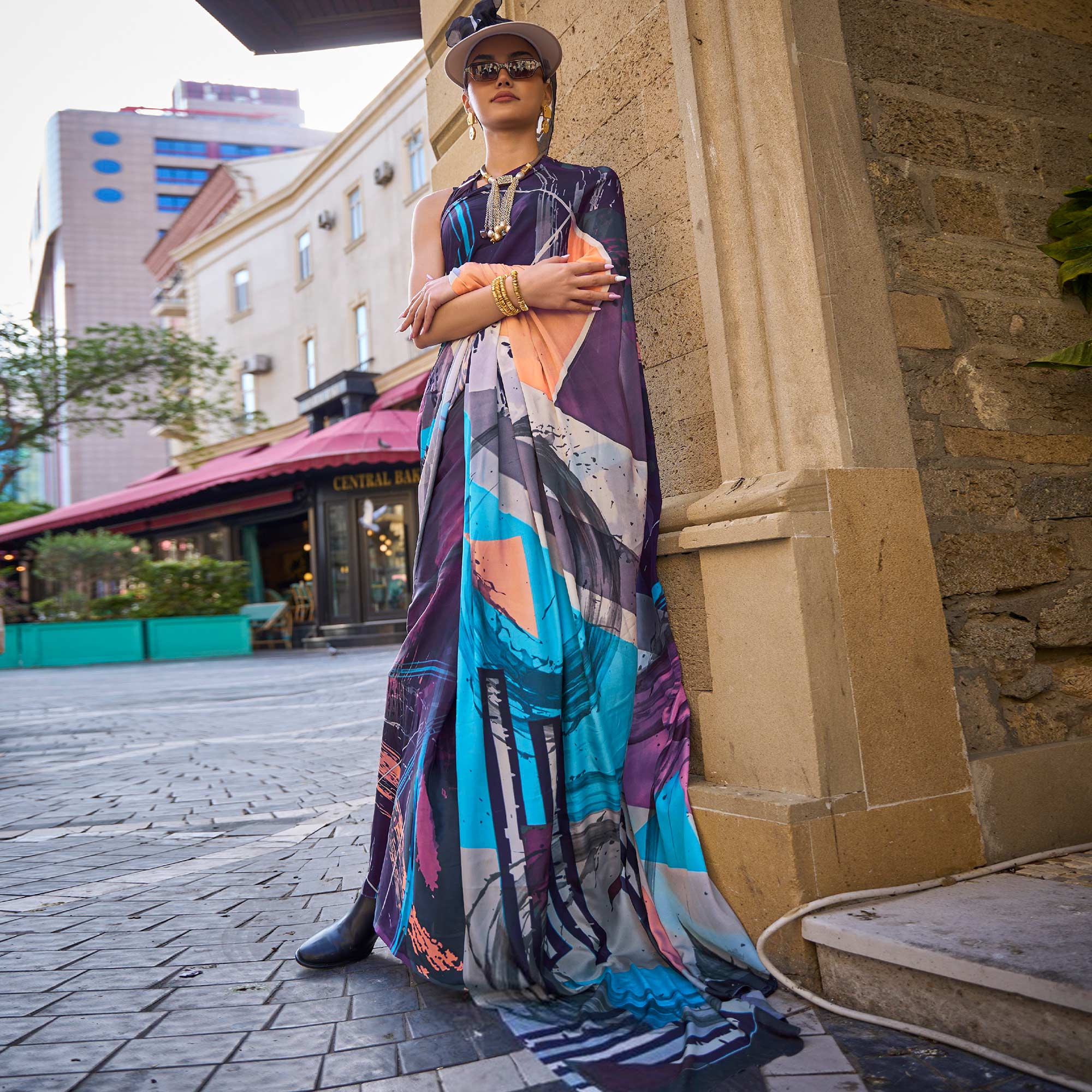 Multicolor Digital Printed Crepe Saree