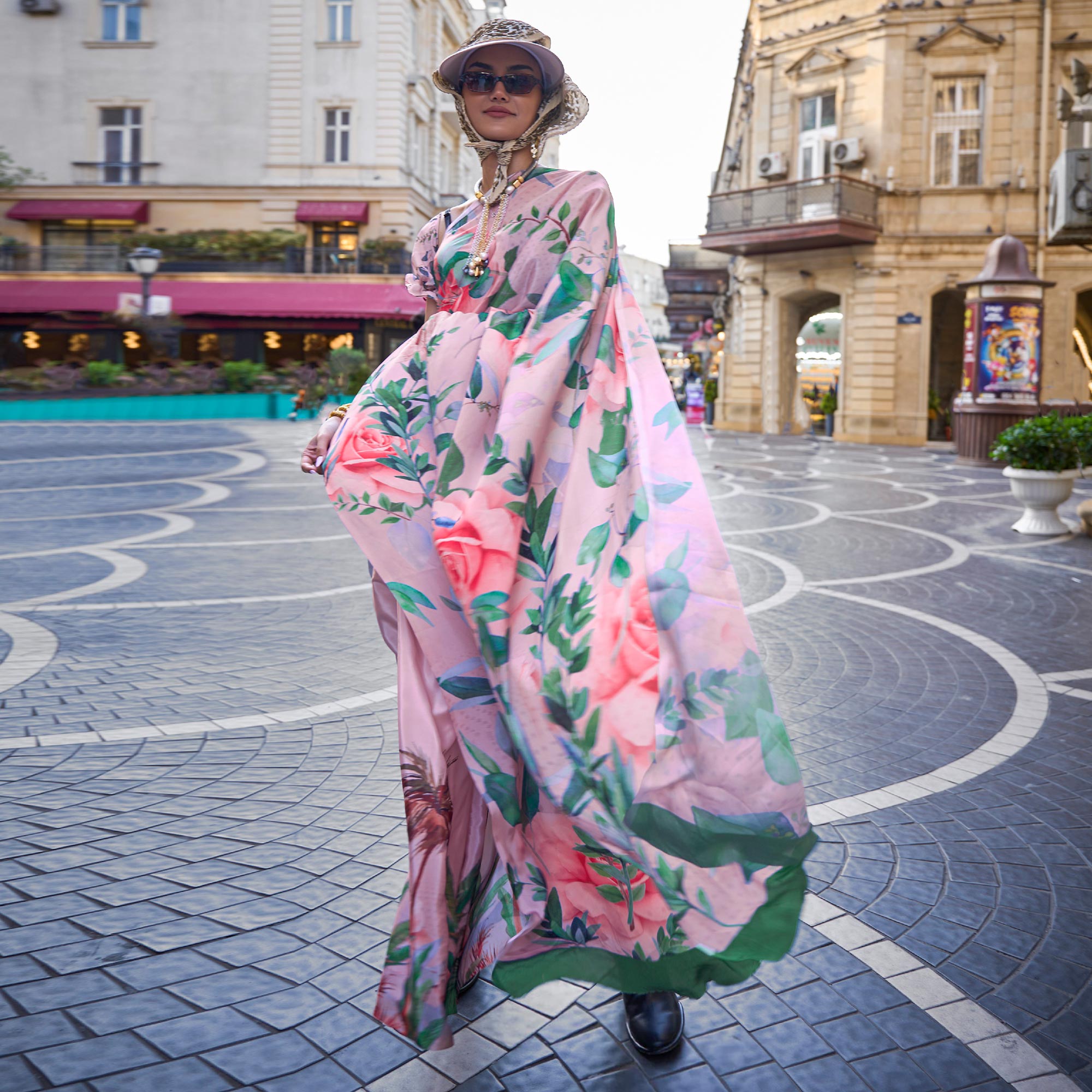 Pink Digital Printed Crepe Saree