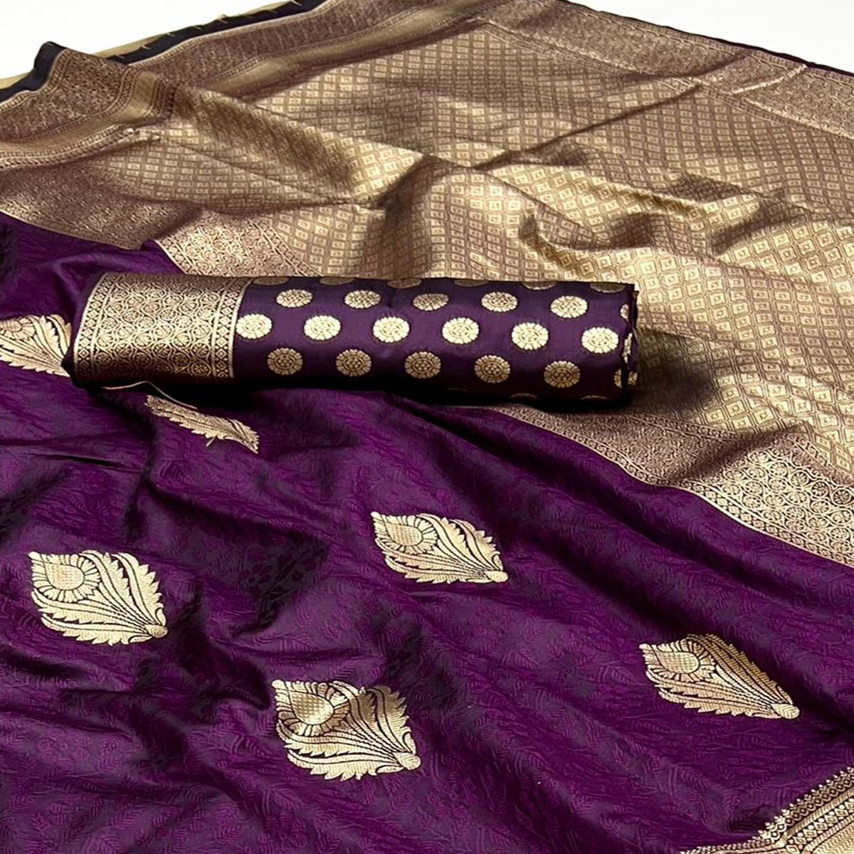 Purple Floral Woven Art Silk Saree