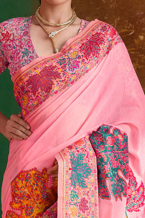 Luxurious Pink Leaf Motif Pashmina Weaving Modal Cotton Blend Saree With Refined Appeal