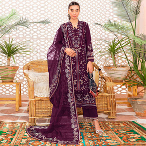 Purple Floral Embroidered Georgette Semi Stitched Suit