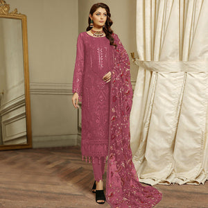 Mauve Embroidered Georgette Semi Stitched Pakistani Suit