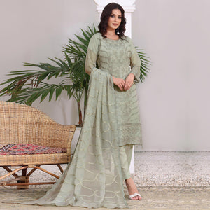 Green Embroidered Georgette Pakistani Semi Stitched Dress Material