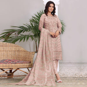 Peach Embroidered Georgette Pakistani Semi Stitched Dress Material