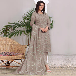 Beige Embroidered Georgette Pakistani Semi Stitched Dress Material