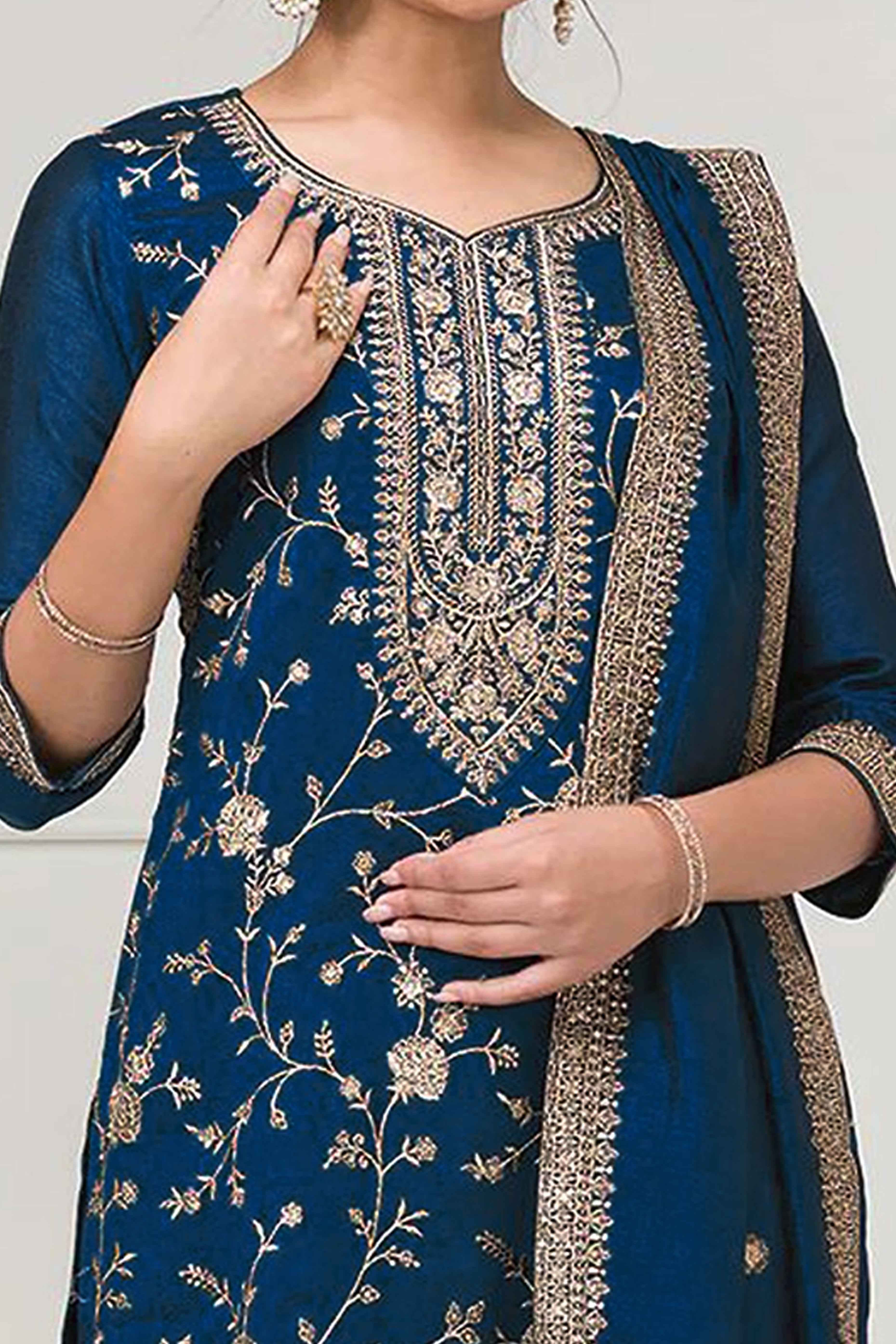Teal Beautiful Embroidered Pakistani Style Semi-Stitched Salwar Suit in Soft Georgette Fabric