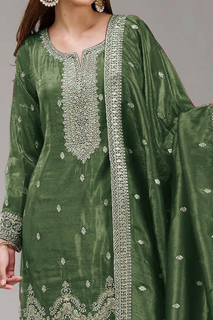 Green Embroidered Georgette Palazzo Style Semi-Stitched Salwar Suit for Graceful Occasions