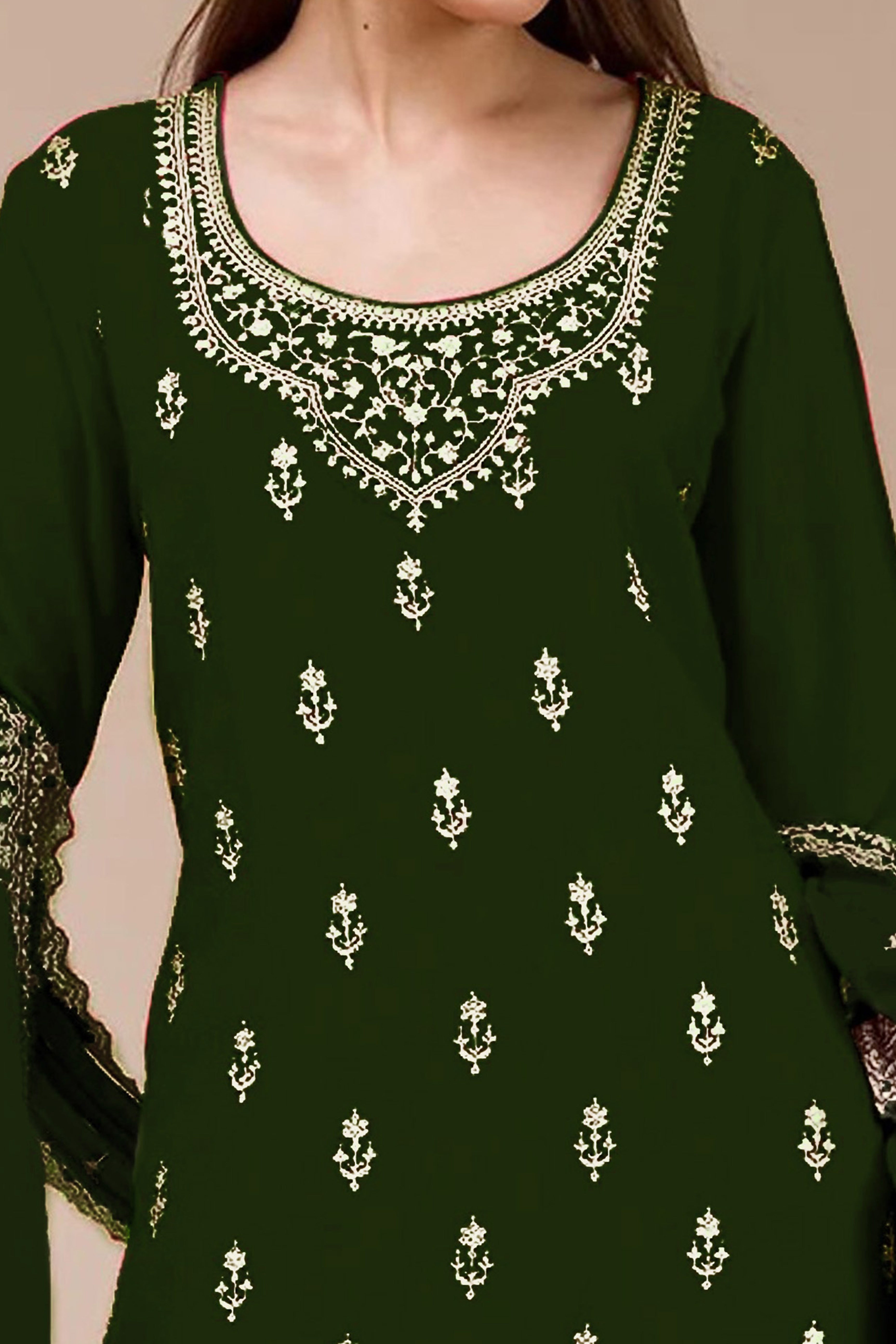Charming Green Floral Sequins Embroidered Georgette Semi Stitched Pakistani Salwar Suit