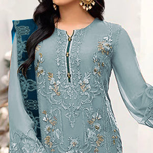 Blue Floral Embroidered Georgette Semi Stitched Pakistani Suit