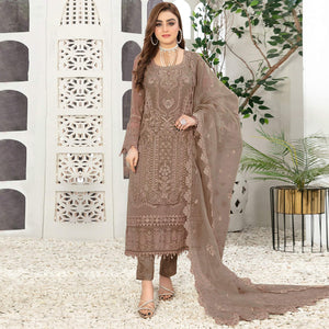 Beige Floral Embroidered Georgette Semi Stitched Pakistani Suit