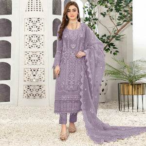 Purple Floral Embroidered Georgette Semi Stitched Pakistani Suit
