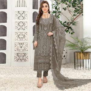 Mehendi Green Floral Embroidered Georgette Semi Stitched Pakistani Suit