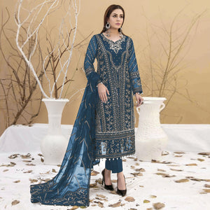 Blue Floral Embroidered Georgette Semi Stitched Pakistani Suit