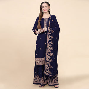 Blue Floral Embroidered Georgette Semi Stitched Suit