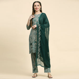 Green Floral Embroidered Georgette Semi Stitched Pakistani Suit