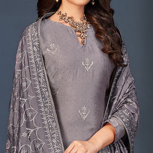 Purple Embroidered With Swarovski Work Art Silk Semi Stitched Salwar Suit