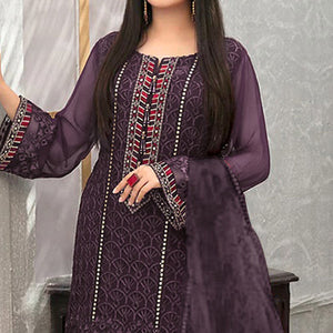 Wine Embroidered Georgette Semi Stitched Pakistani Suit