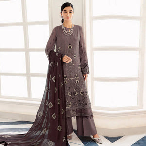 Mauve Embroidered Georgette Semi Stitched Pakistani Suit