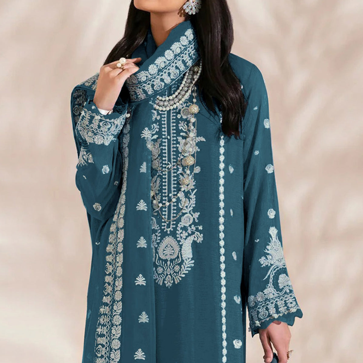 Morpich Floral Embroidered Georgette Semi Stitched Pakistani Suit