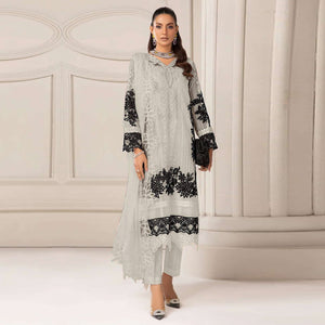 Beige Floral Embroidered Georgette Semi Stitched Pakistani Dress Material