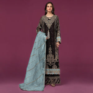Black & Sky Blue Embroidered Georgette Semi Stitched Pakistani Suit