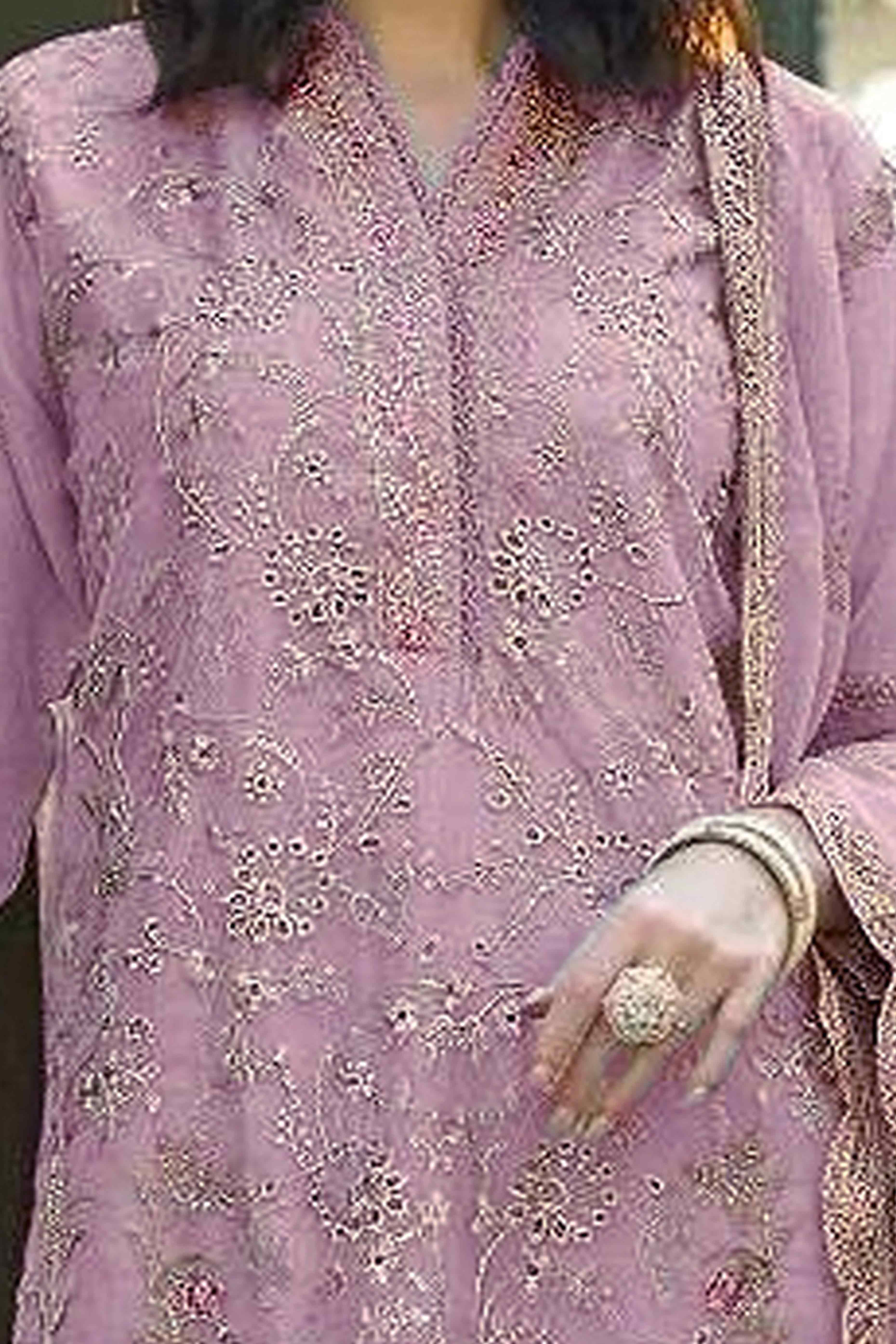 Pink Floral Sequins Embroidery Organza Semi Stitched Pakistani Suit