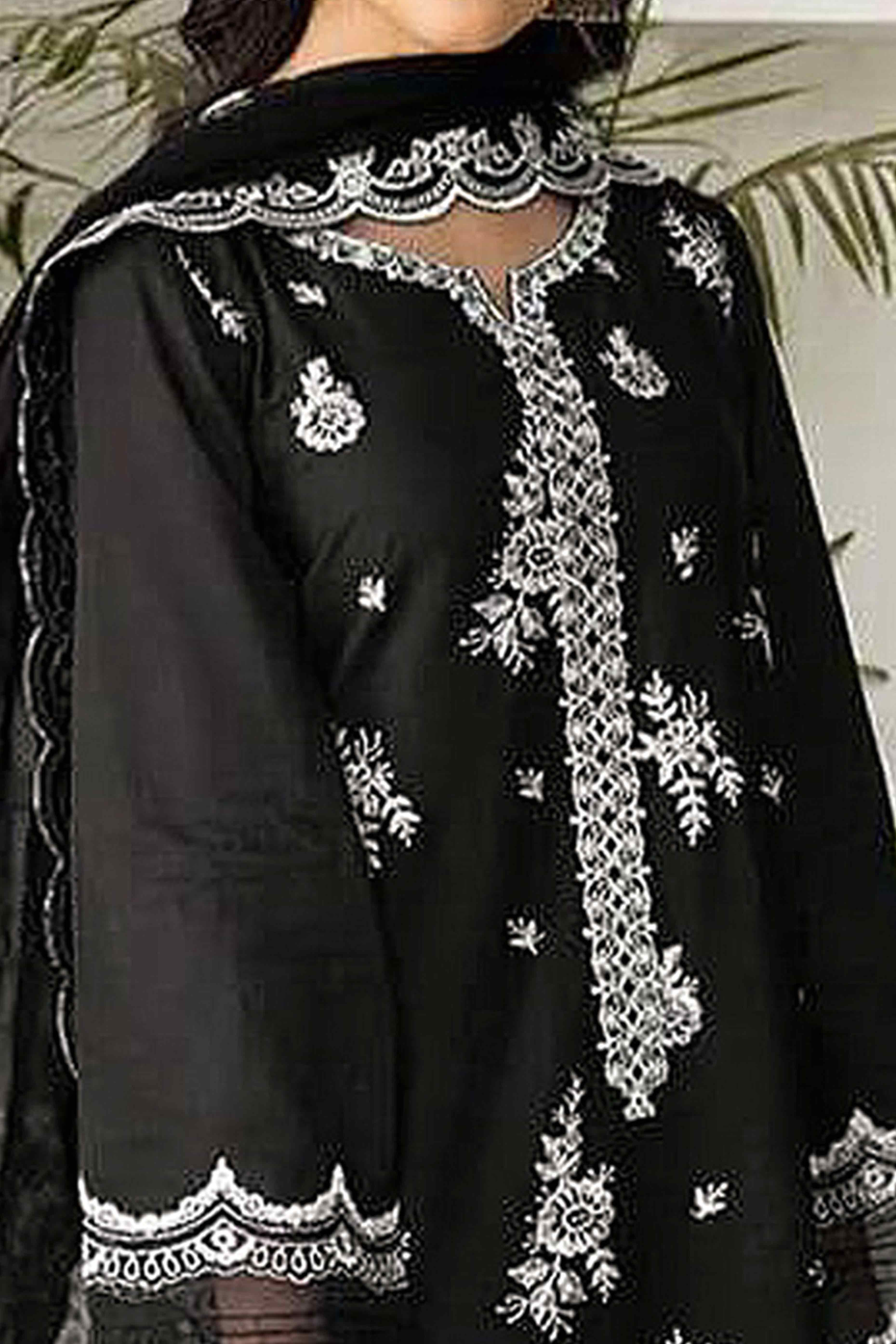 Black Floral Embroidery Georgette Semi Stitched Pakistani Suit