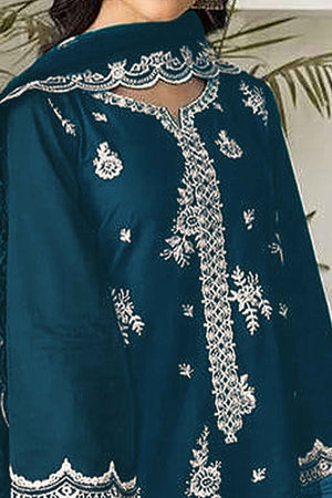 Morpich Blue Floral Embroidery Georgette Semi Stitched Pakistani Suit