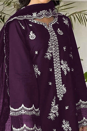 Purple Floral Embroidery Georgette Semi Stitched Pakistani Suit