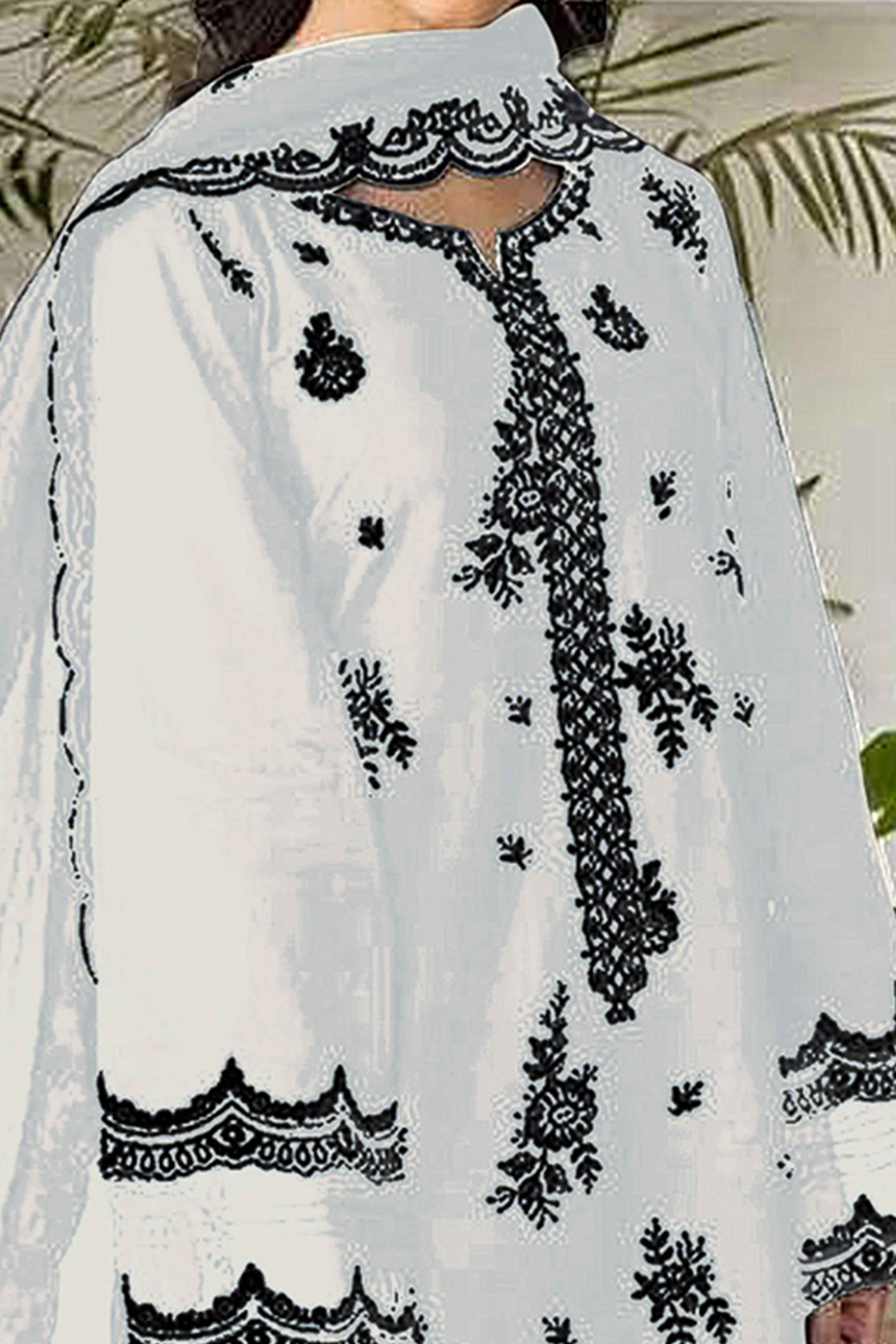 White Floral Embroidery Georgette Semi Stitched Pakistani Suit