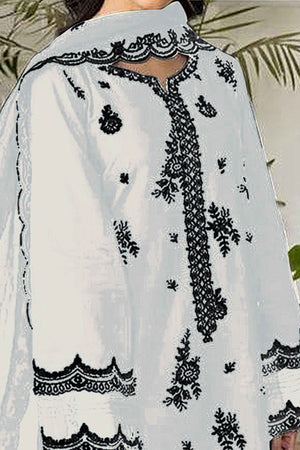 White Floral Embroidery Georgette Semi Stitched Pakistani Suit
