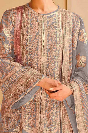 Grey Floral Sequins Embroidery Georgette Semi Stitched Pakistani Suit