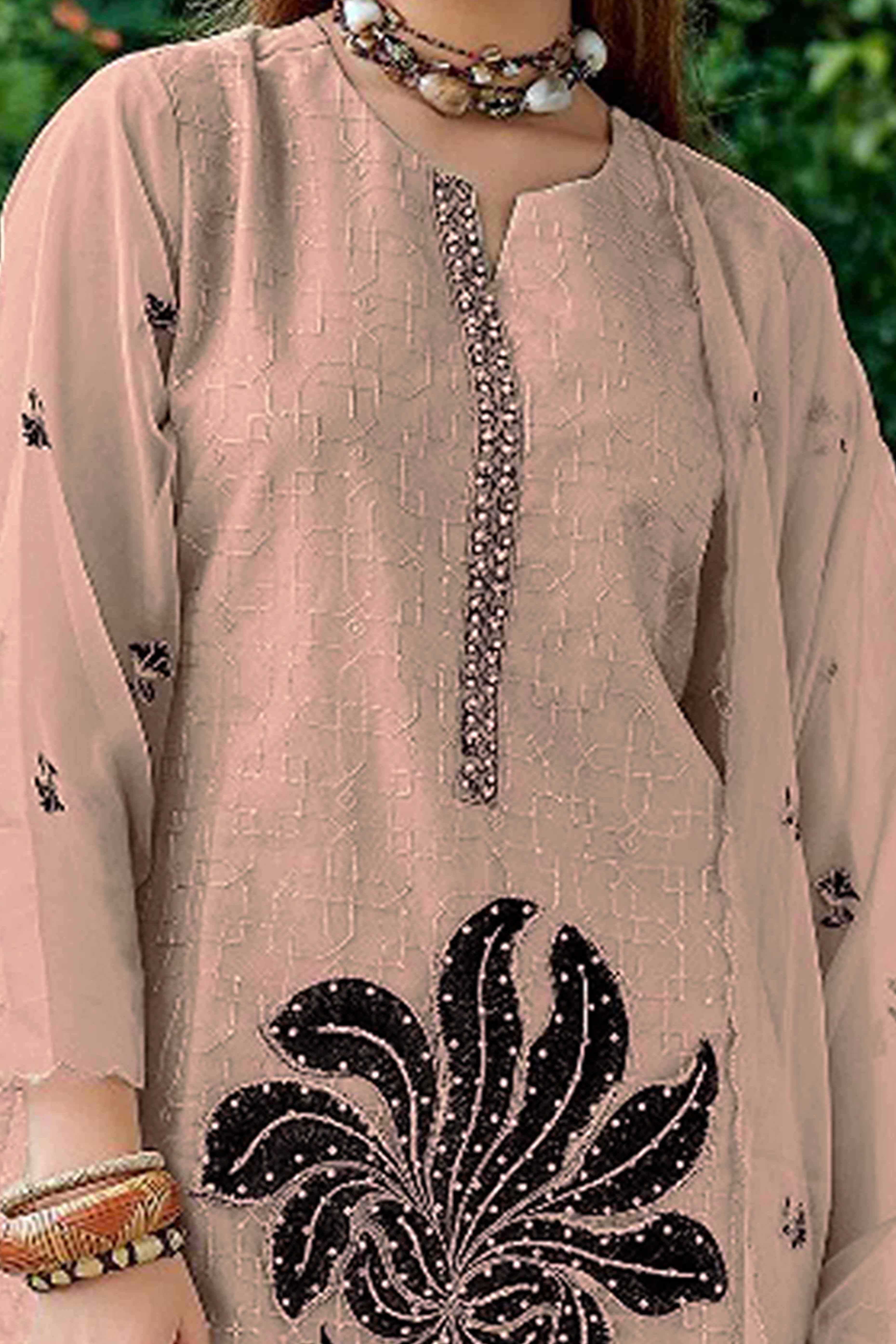 Chikoo Floral Sequins Embroidered Organza Semi Stitched Pakistani Suit