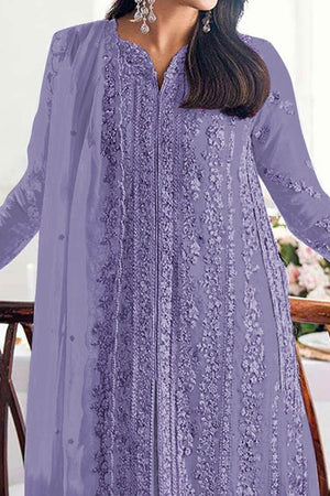 Lavender Embroidered Georgette Semi-Stitched Pakistani Salwar Suit with Shimmering Sequins