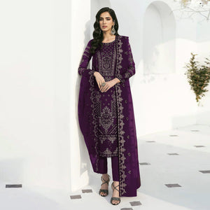 Purple Floral Embroidered Georgette Semi Stitched Pakistani Suit