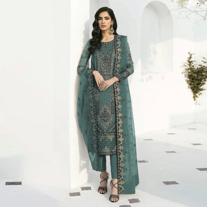 Green Floral Embroidered Georgette Semi Stitched Pakistani Suit
