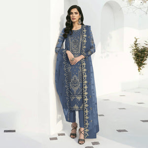 Blue Floral Embroidered Georgette Semi Stitched Pakistani Suit