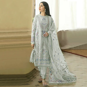 Green Floral Embroidered Georgette Semi Stitched Pakistani Suit