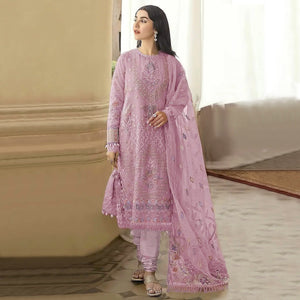 Pink Floral Embroidered Georgette Semi Stitched Pakistani Suit