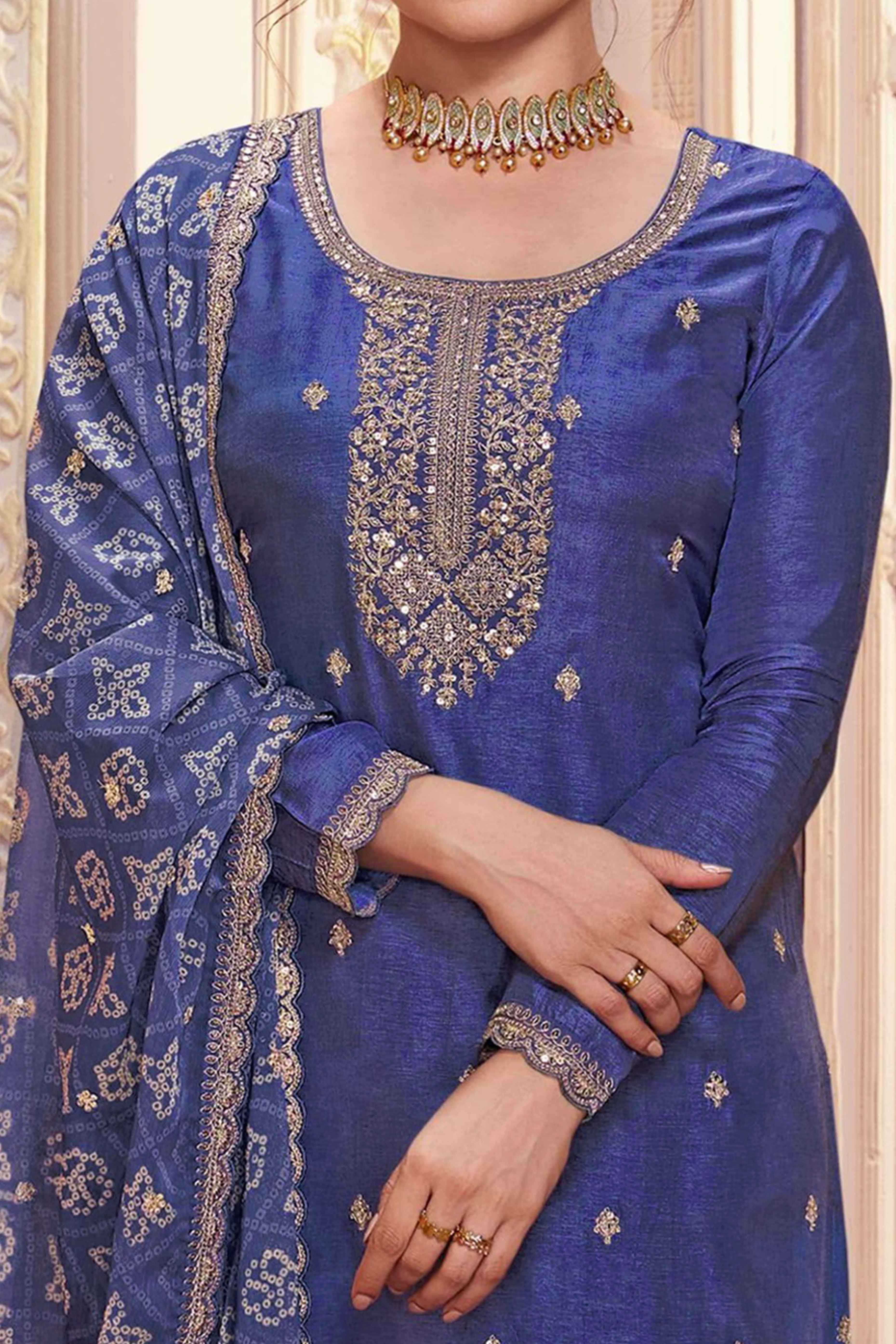 Lavender Embroidered Georgette Semi-Stitched Pakistani Suit