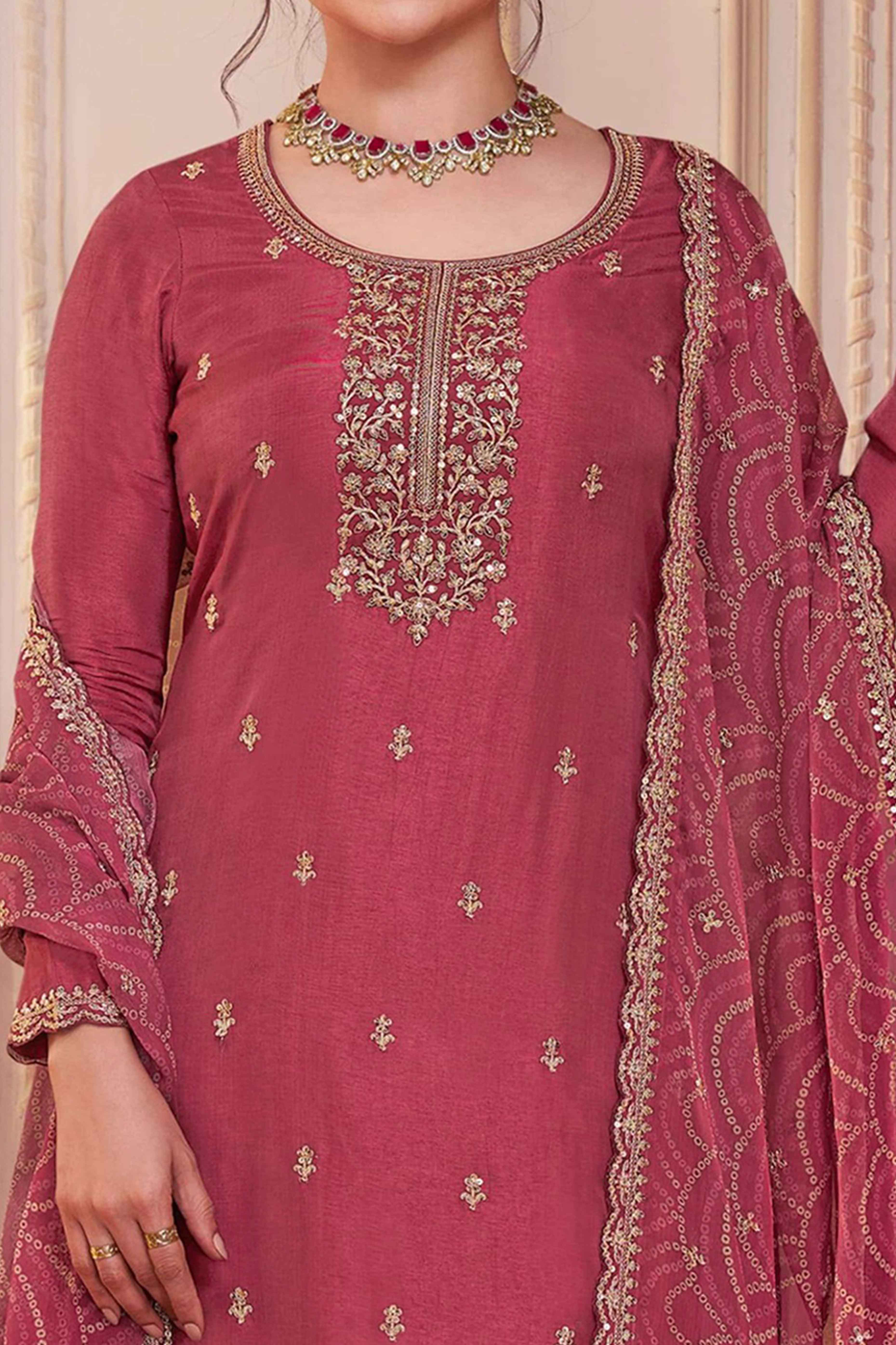 Mauve Embroidered Georgette Semi-Stitched Pakistani Suit